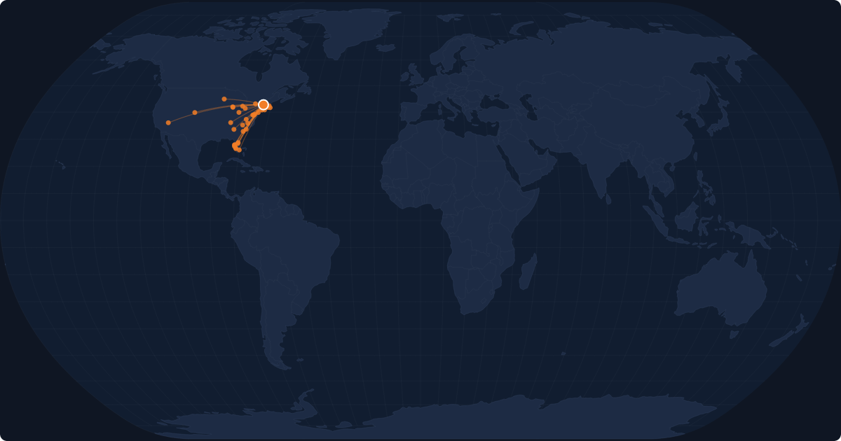 Nonstop route network at Albany (ALB)