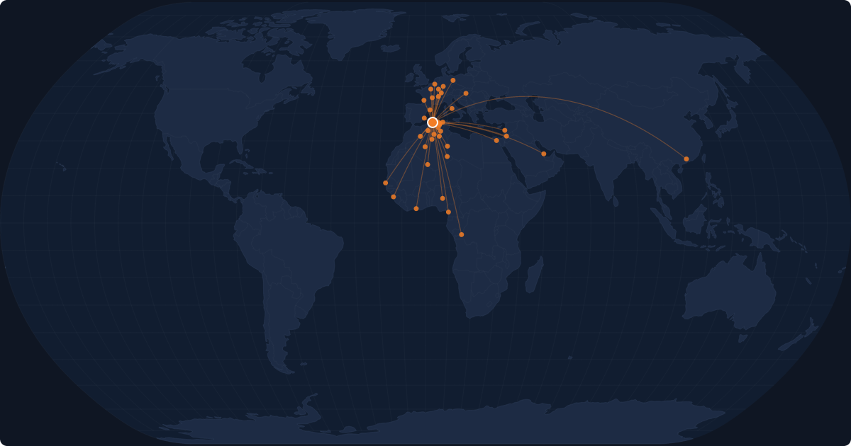 Nonstop route network at Algiers (ALG)