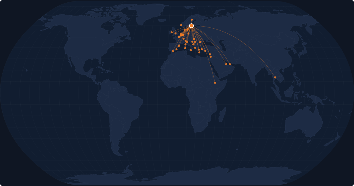 Nonstop route network at Stockholm (ARN)