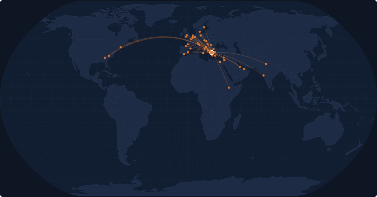 Nonstop route network at Athens (ATH)