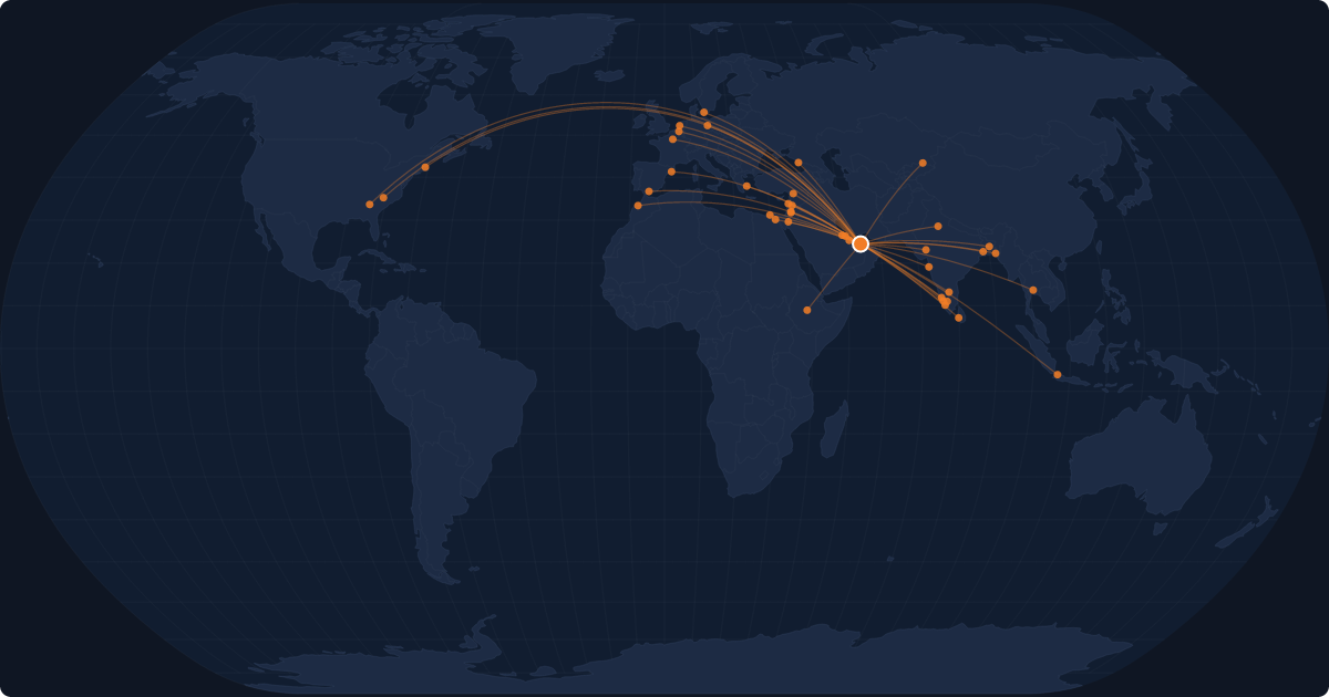 Nonstop route network at Abu Dhabi (AUH)