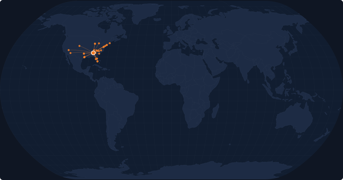 Nonstop route network at Birmingham (BHM)