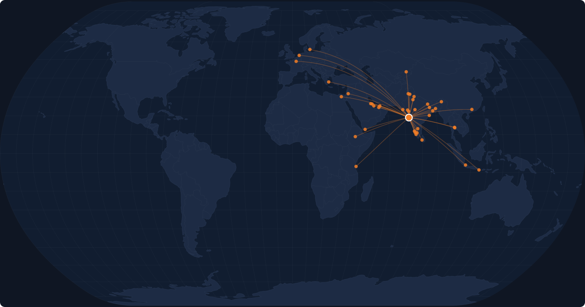Nonstop route network at Mumbai (BOM)
