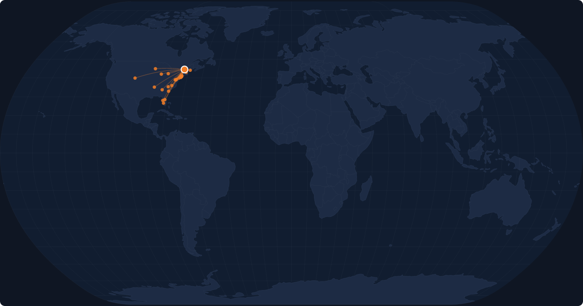 Nonstop route network at Burlington (BTV)