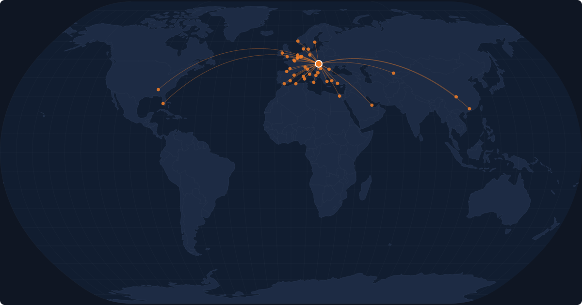 Nonstop route network at Budapest (BUD)
