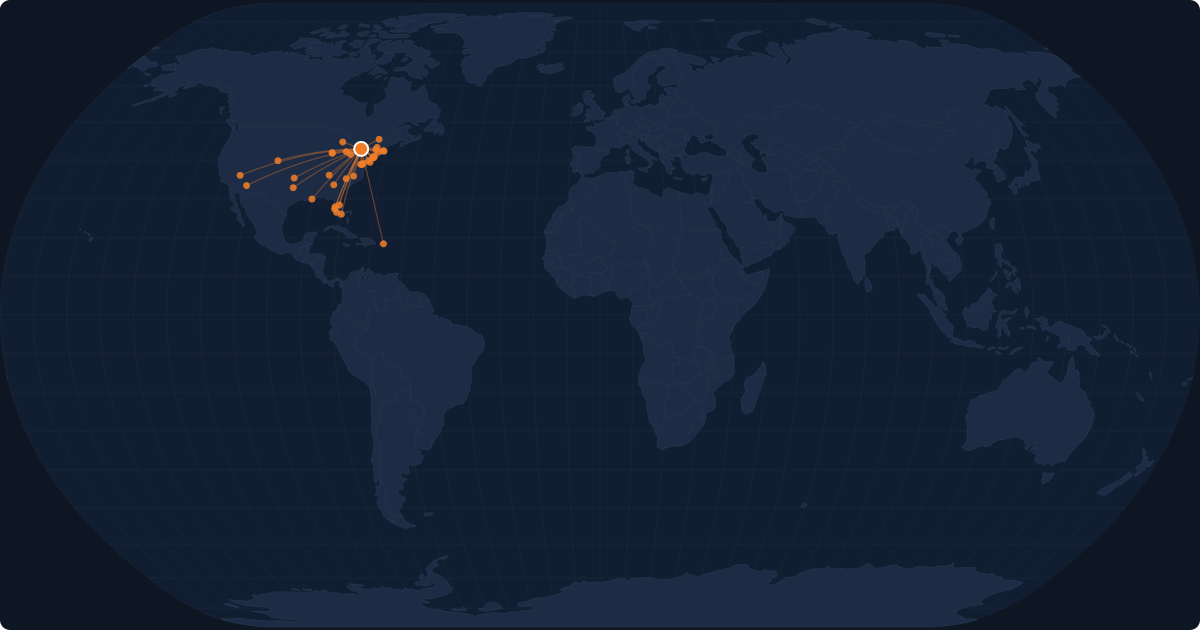 Nonstop route network at Buffalo (BUF)