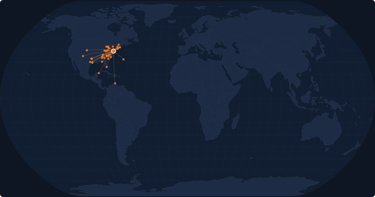 Nonstop route network at Baltimore (BWI)