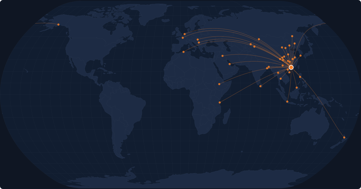 Nonstop route network at Guangzhou (CAN)