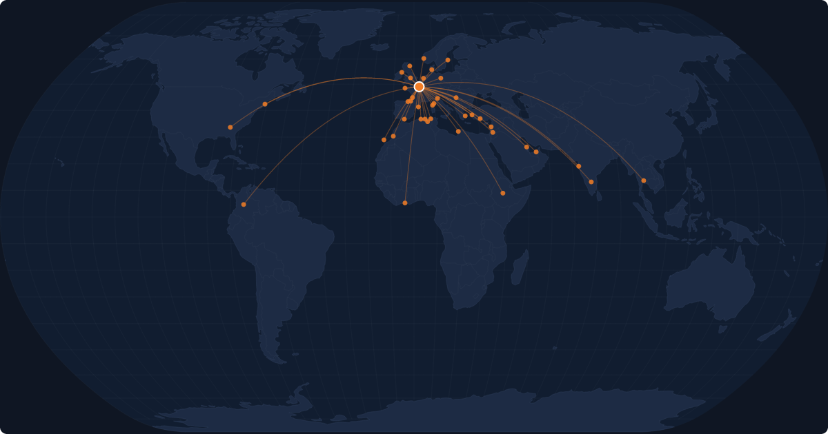 Nonstop route network at Paris (CDG)
