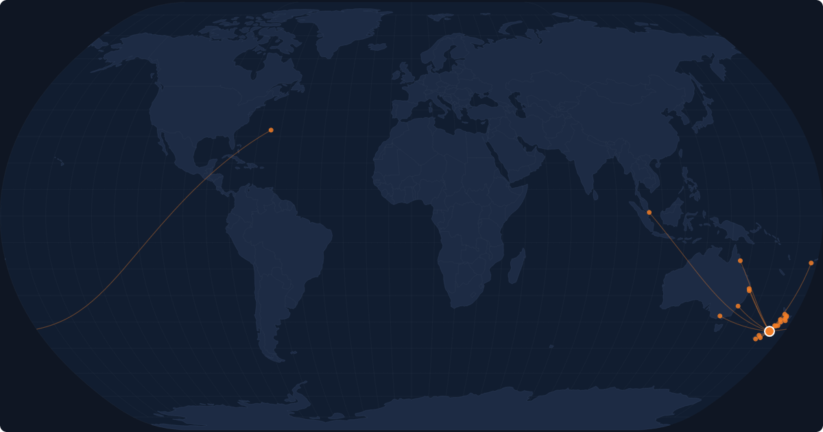 Nonstop route network at Christchurch (CHC)