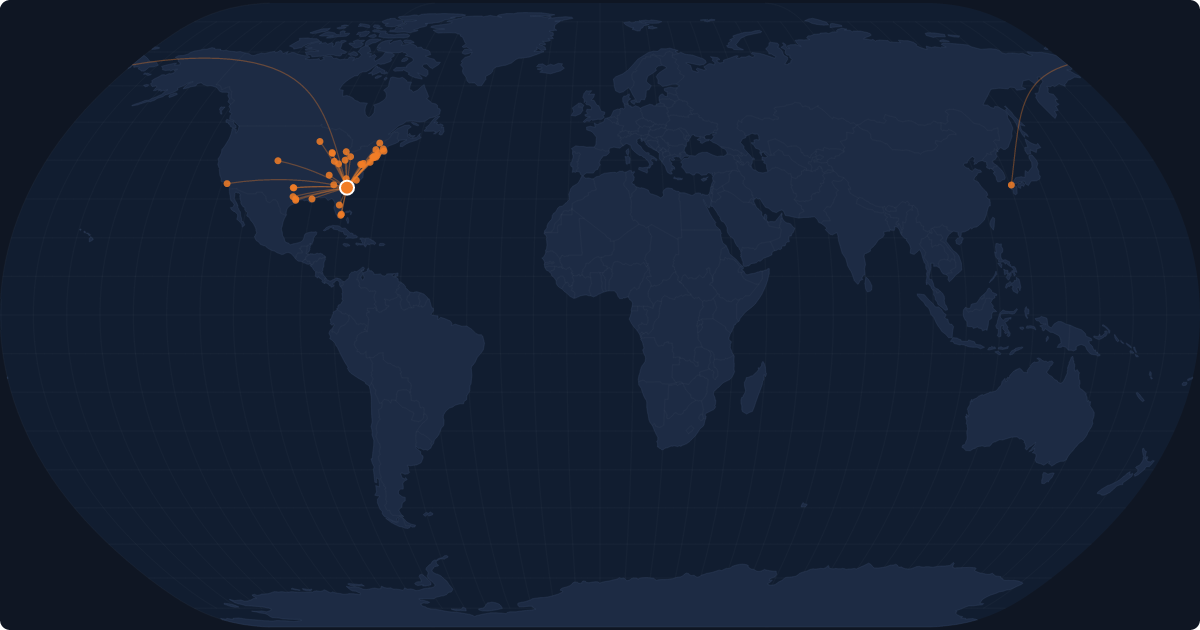 Nonstop route network at Charleston (CHS)