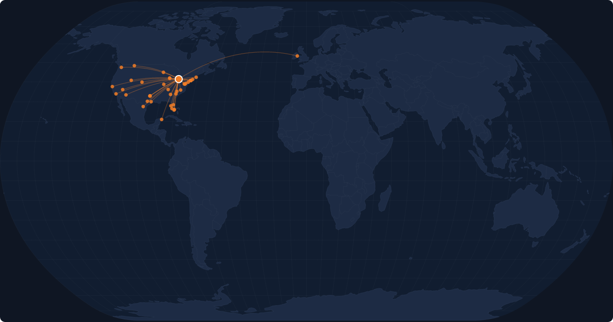Nonstop route network at Cleveland (CLE)