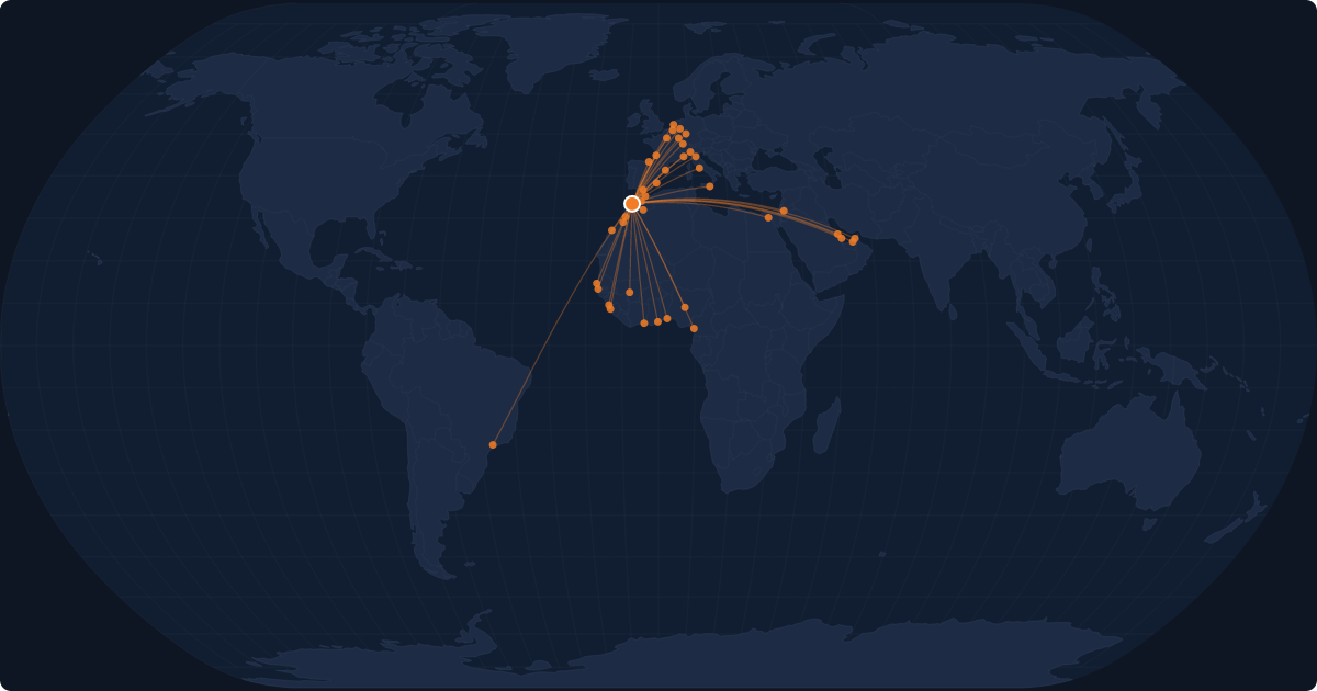 Nonstop route network at Casablanca (CMN)