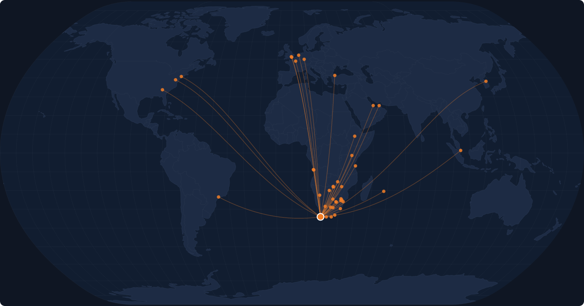 Nonstop route network at Cape Town (CPT)