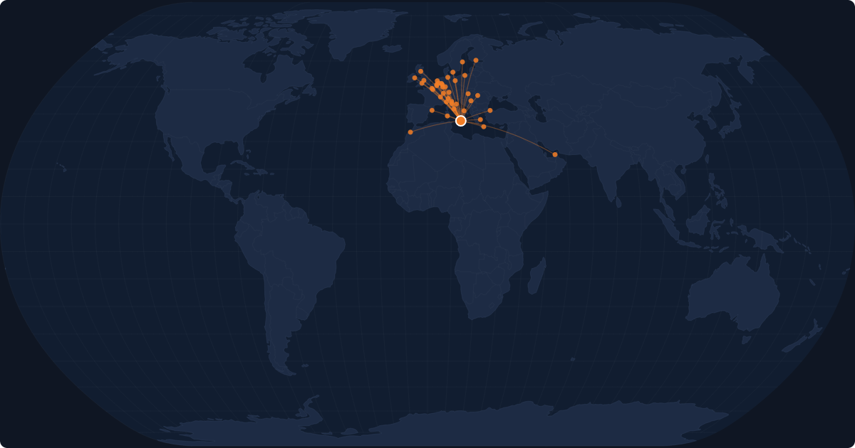 Nonstop route network at Catania (CTA)