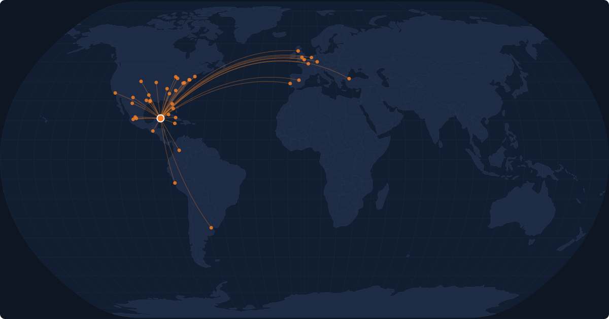 Nonstop route network at Cancún (CUN)