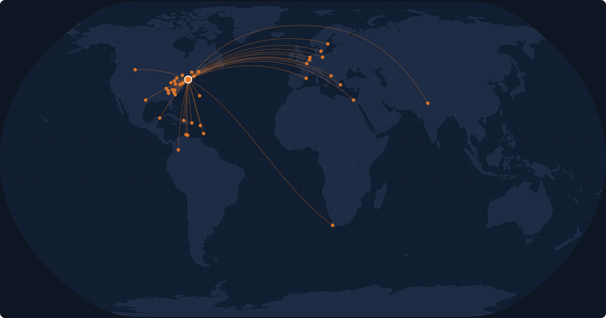Nonstop route network at New York (EWR)