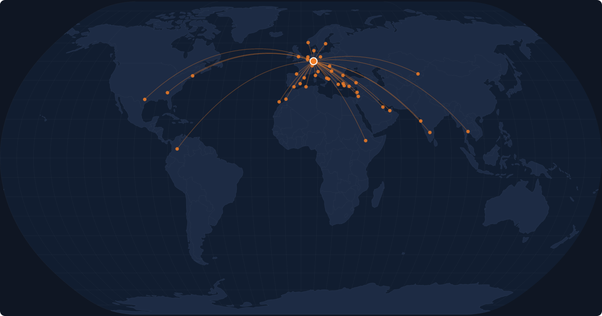 Nonstop route network at Frankfurt am Main (FRA)