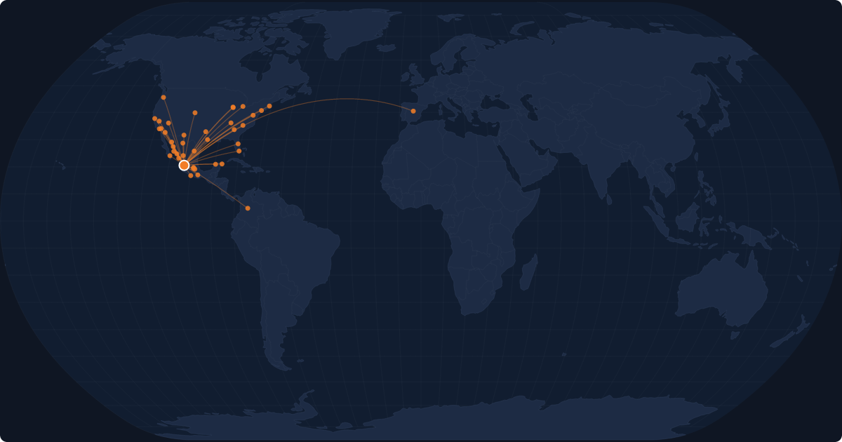 Nonstop route network at Guadalajara (GDL)