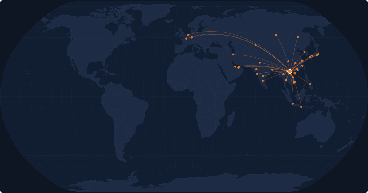 Nonstop route network at Hanoi (HAN)
