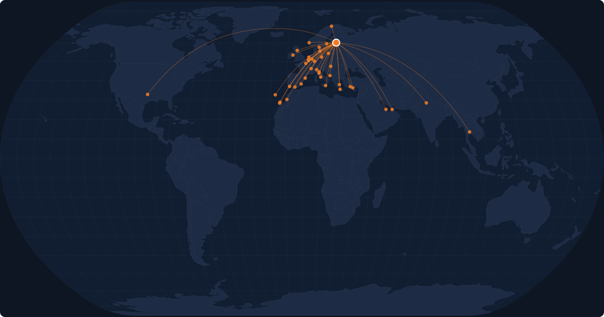 Nonstop route network at Helsinki (HEL)