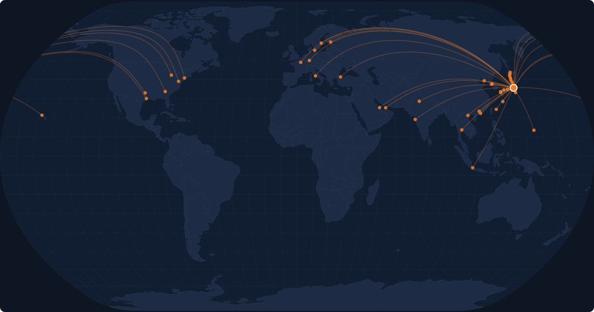 Nonstop route network at Tokyo (HND)