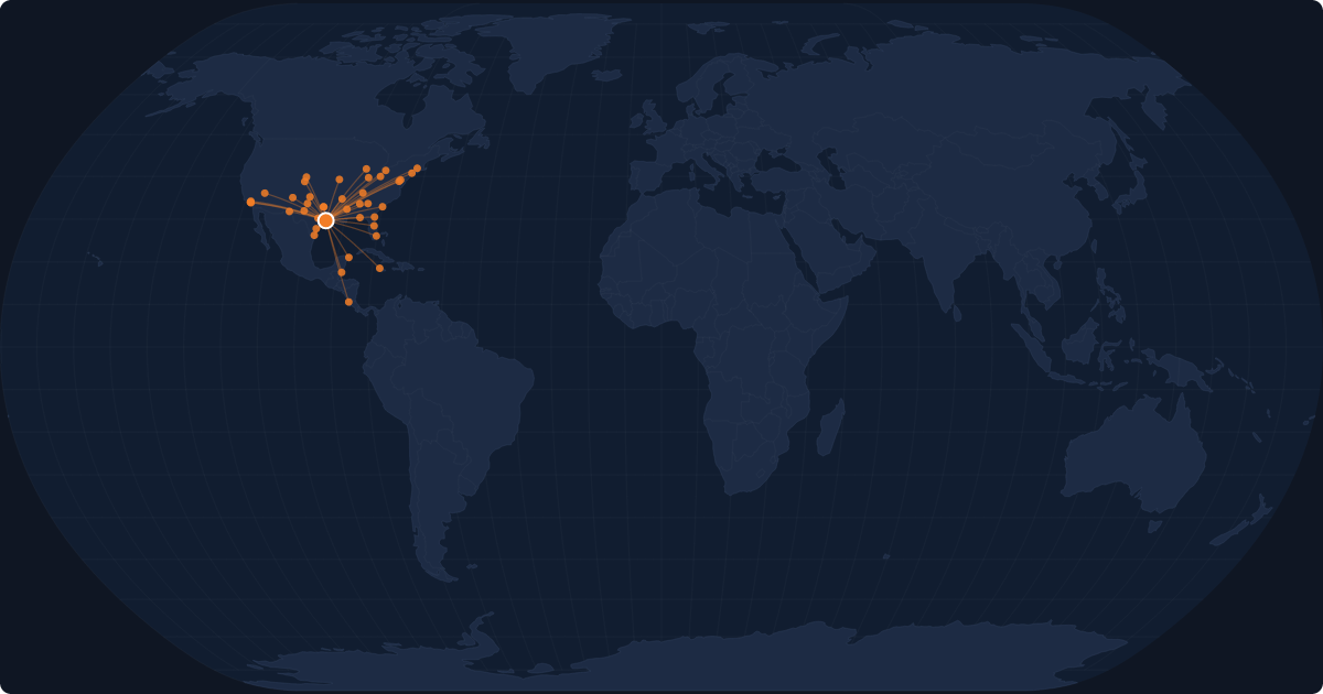 Nonstop route network at Houston (HOU)