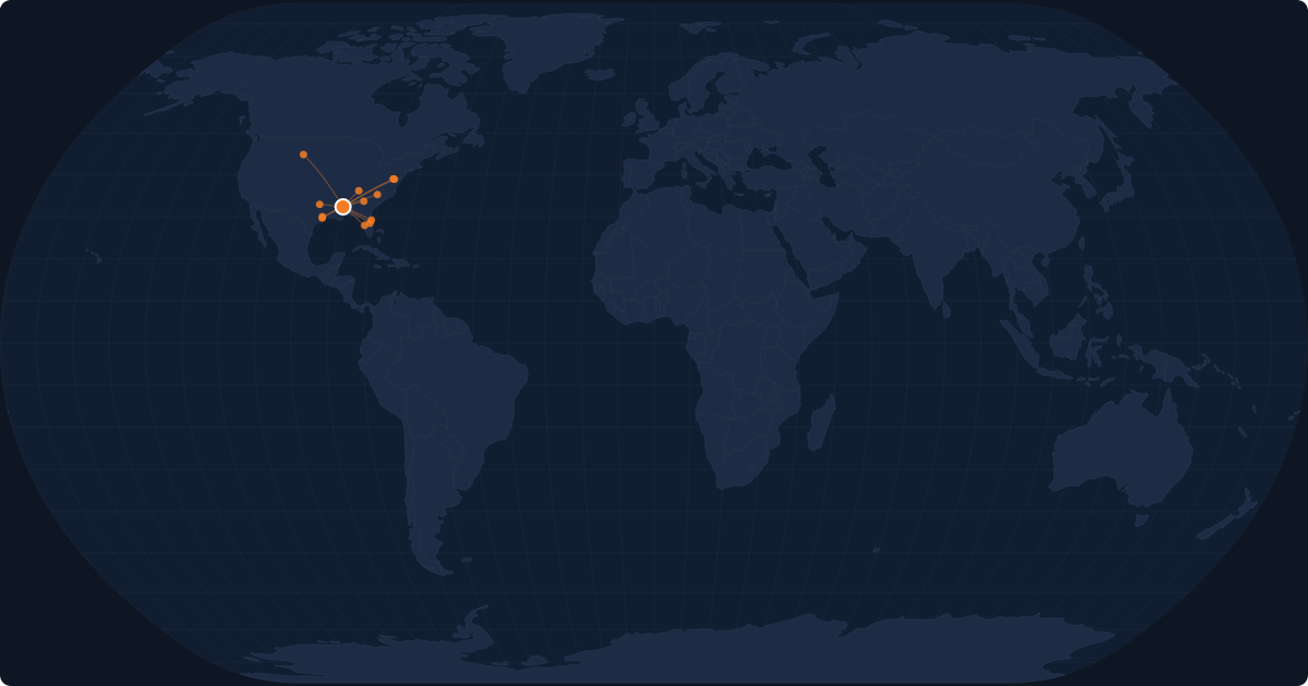 Nonstop route network at Jackson (JAN)
