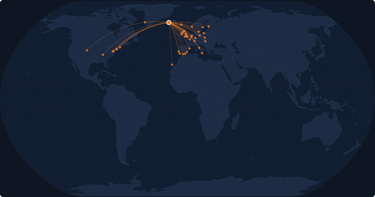 Nonstop route network at Reykjavík (KEF)