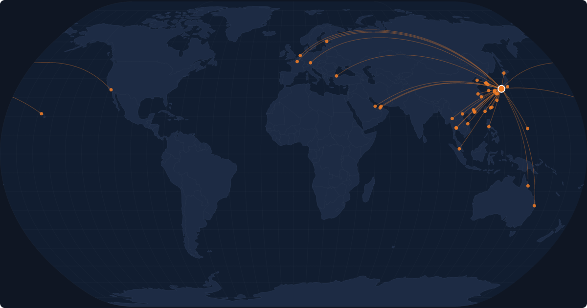 Nonstop route network at Osaka (KIX)