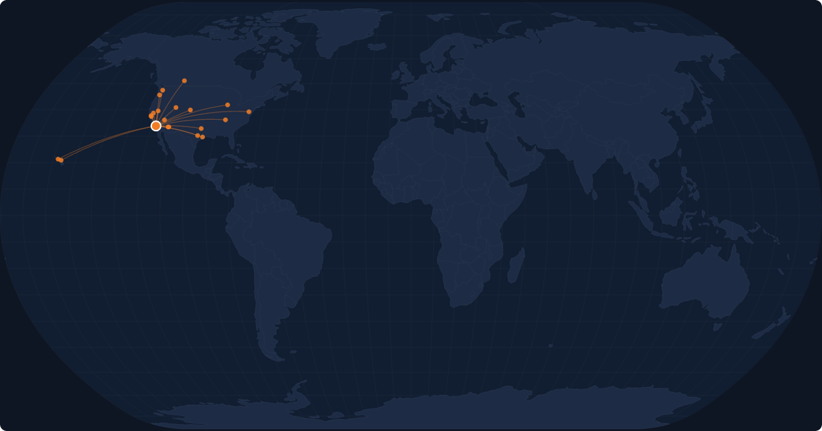 Nonstop route network at Long Beach (LGB)