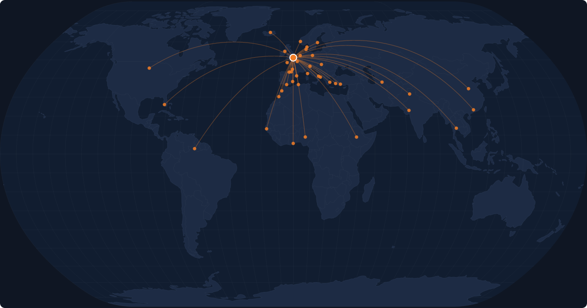 Nonstop route network at London (LGW)