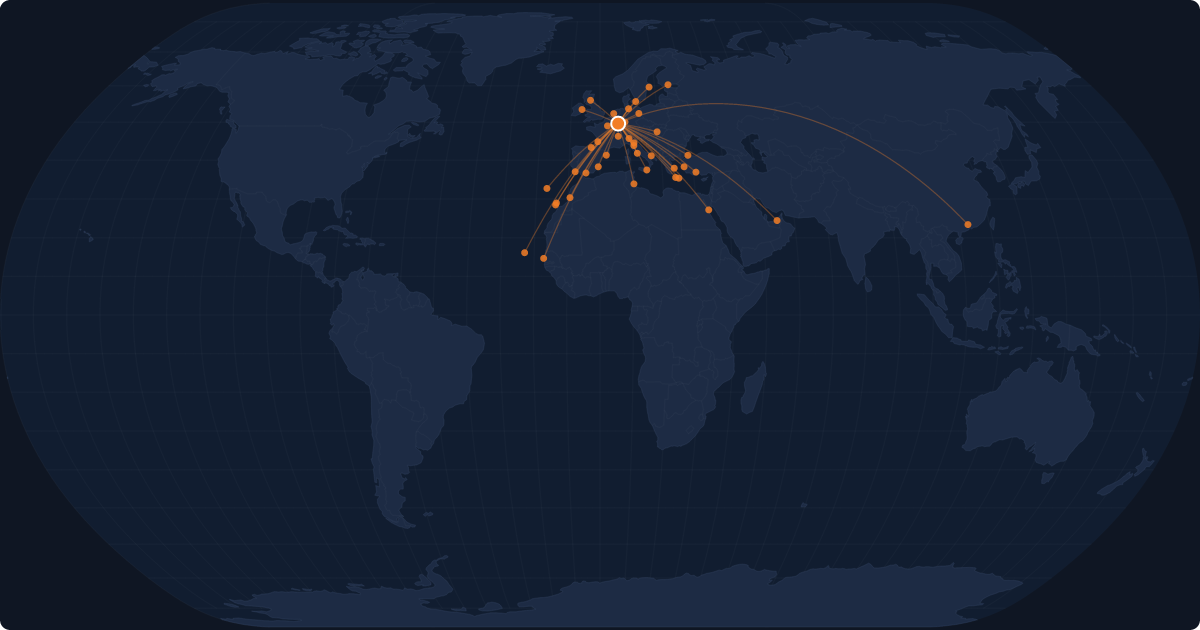 Nonstop route network at Luxembourg (LUX)