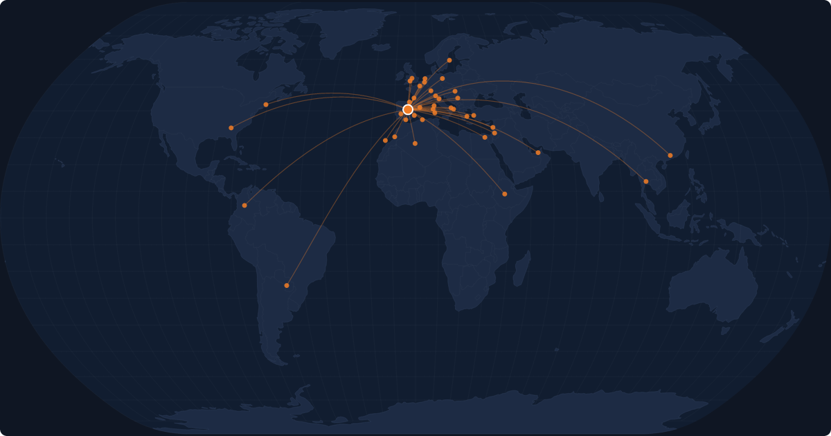 Nonstop route network at Madrid (MAD)
