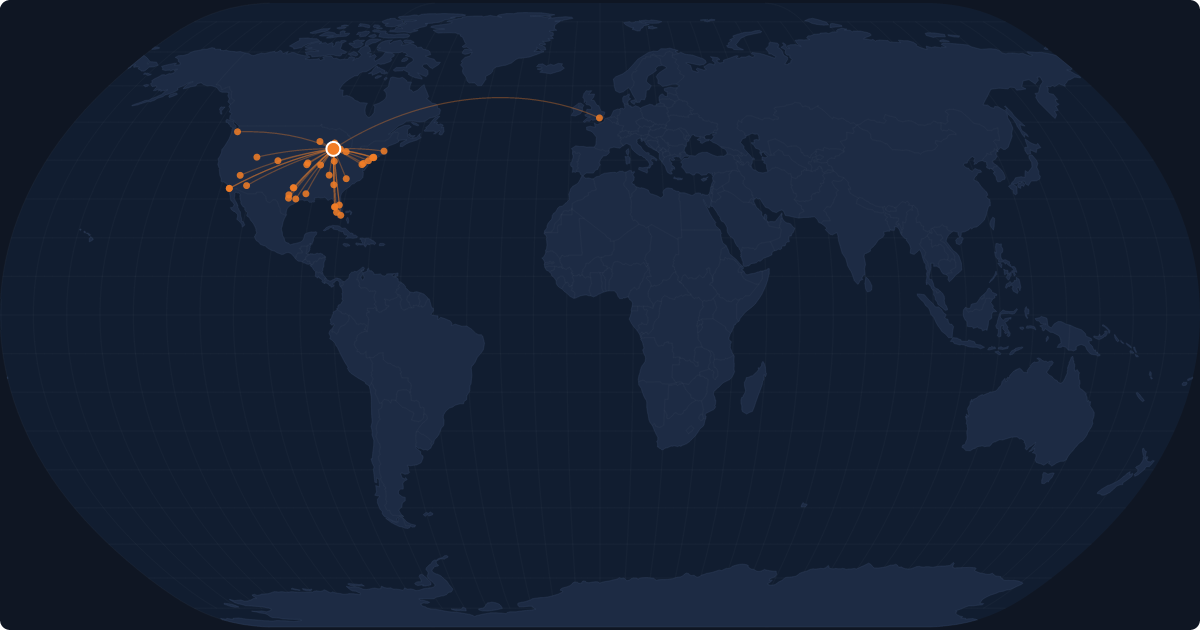 Nonstop route network at Milwaukee (MKE)