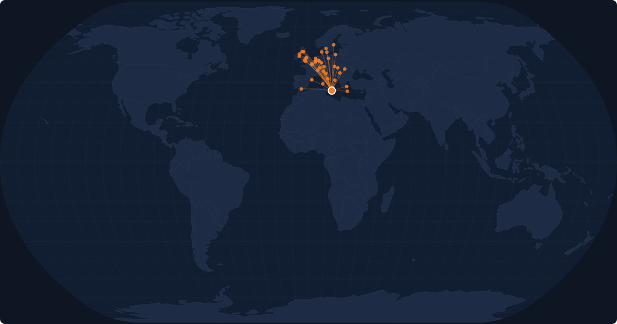 Nonstop route network at Valletta (MLA)