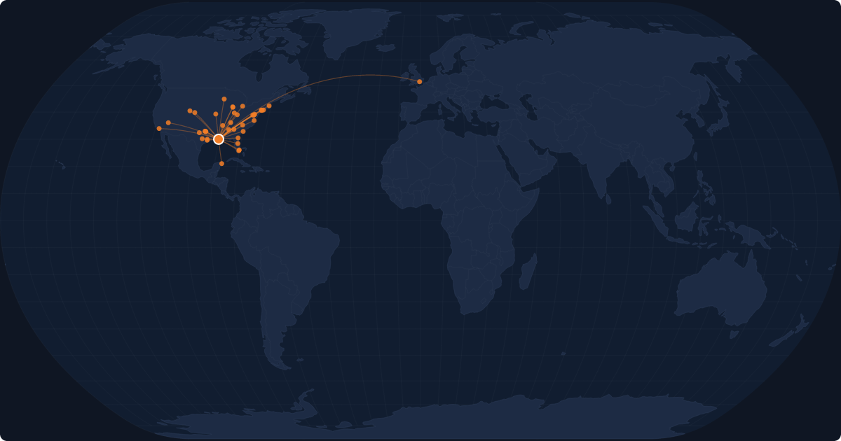 Nonstop route network at New Orleans (MSY)
