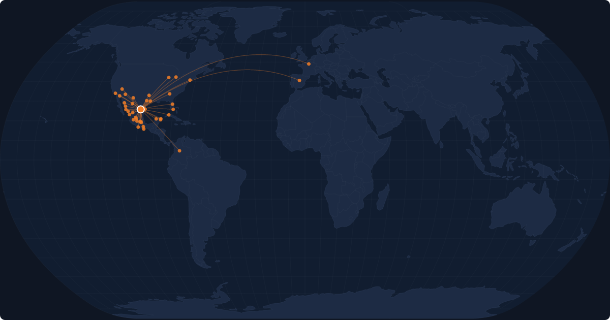 Nonstop route network at Monterrey (MTY)