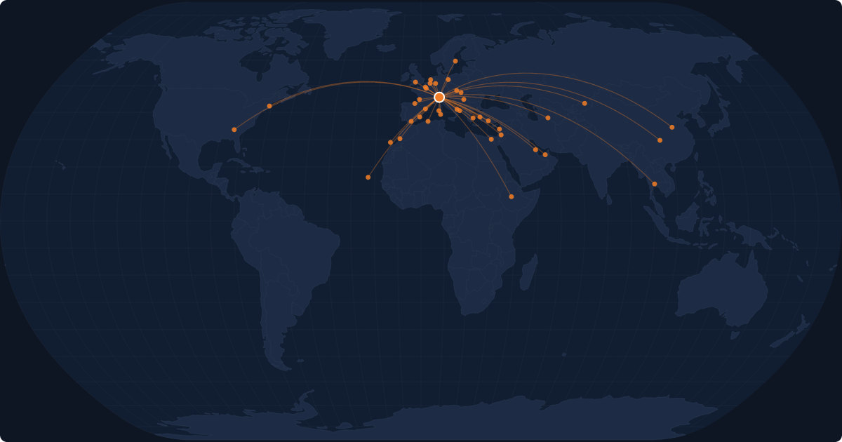 Nonstop route network at Milan (MXP)