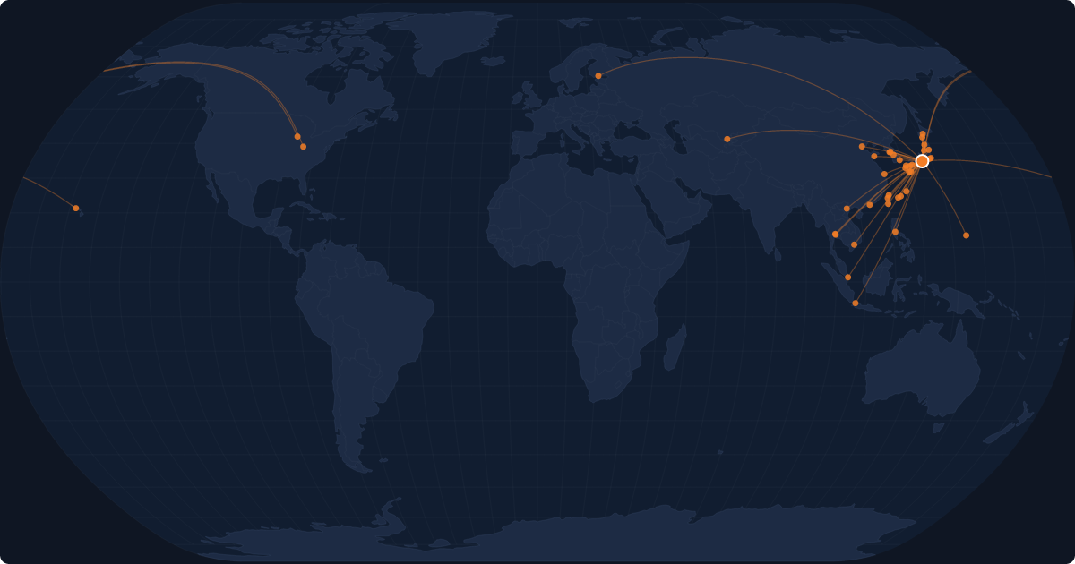 Nonstop route network at Nagoya (NGO)