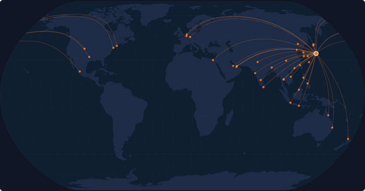 Nonstop route network at Tokyo (NRT)