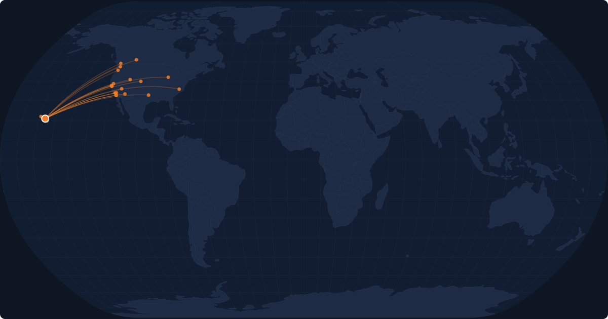 Nonstop route network at Kahului (OGG)