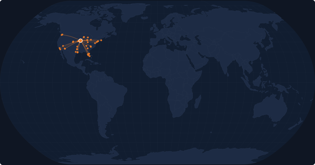 Nonstop route network at Omaha (OMA)
