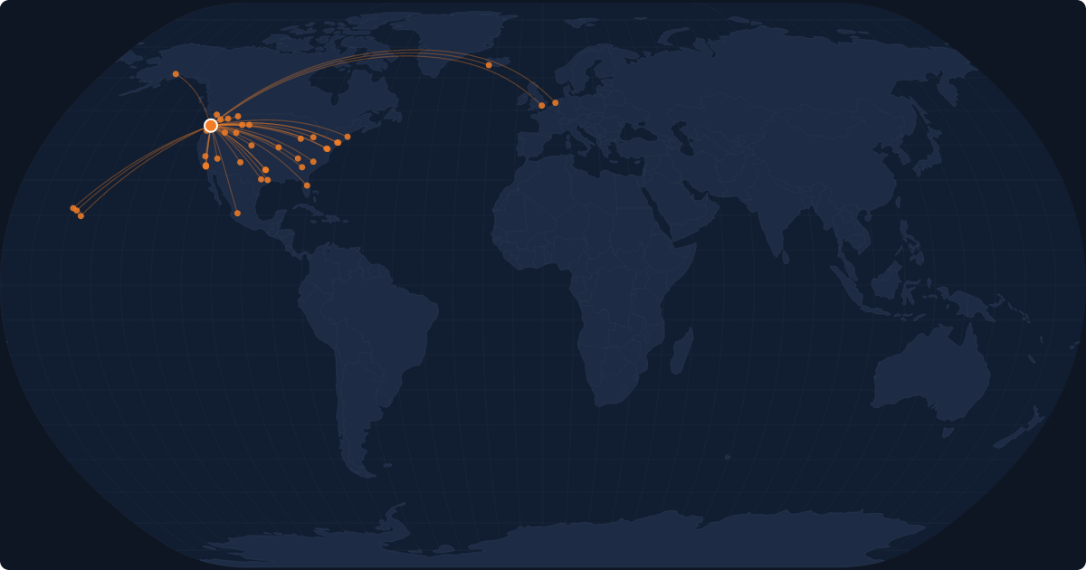 Nonstop route network at Portland (PDX)