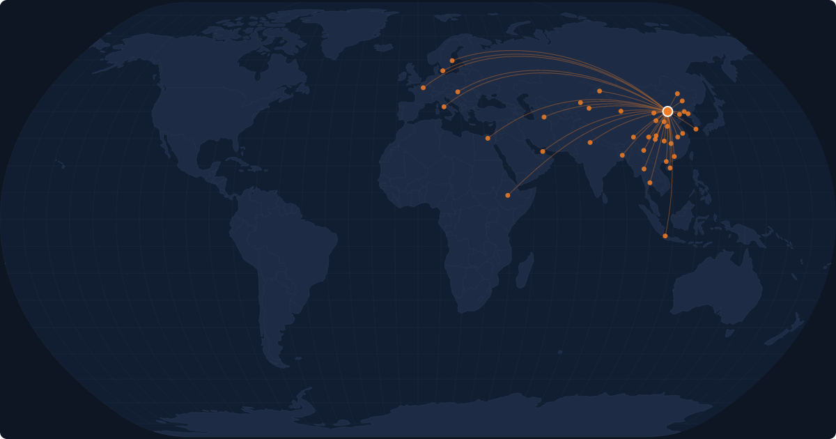 Nonstop route network at Beijing (PEK)
