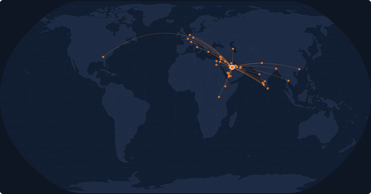 Nonstop route network at Riyadh (RUH)