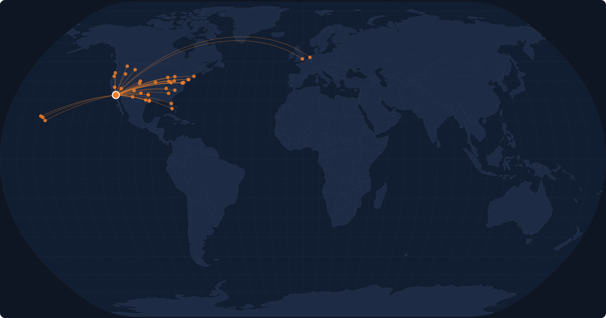 Nonstop route network at San Diego (SAN)