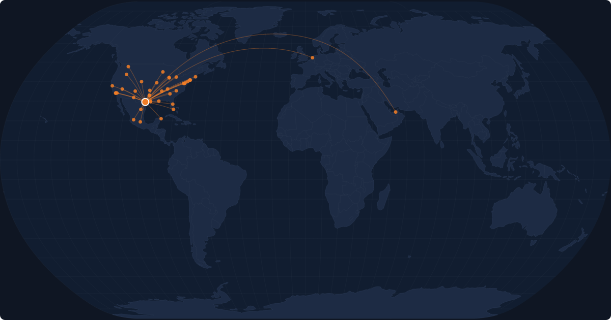Nonstop route network at San Antonio (SAT)