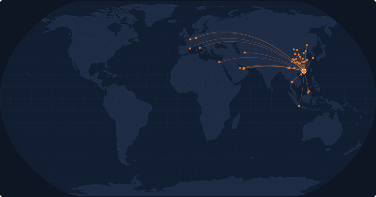 Nonstop route network at Shenzhen (SZX)