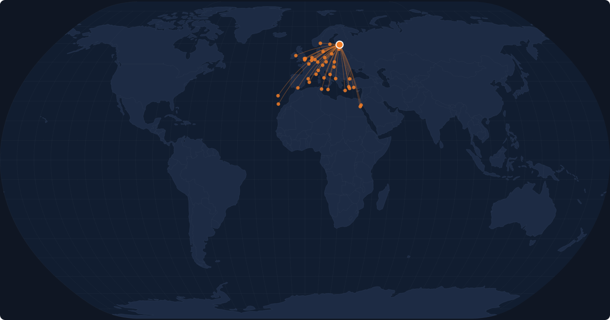 Nonstop route network at Tallinn (TLL)